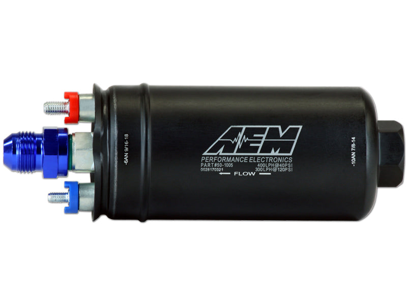 AEM 400lph AN Fittings Inline High Flow Fuel Pump 044 Style E85 - 50-1