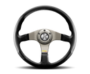 MOMO Tuner 350mm Steering Wheel with Black Leather and Red Stitching - Black Spokes
