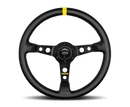 MOMO MOD07 350mm Black Leather Steering Wheel with Black Spokes and Single Stripe