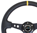 NRG Reinforced Steering Wheel - 350mm Sport Steering Wheel (3" Deep) - Black Spoke w/ Round holes / Black Leather / Yellow Stripes - RST-006BK-Y