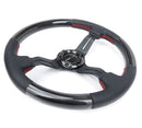NRG CARBON FIBER STEERING WHEEL W/ LEATHER ACCENT 350mm 1.5" DEEP RED STICHING - ST-010CFRS