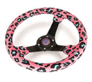NRG Reinforced Steering Wheel - 350mm sport steering wheel (3' deep) Savage PinkLeopard Printed Micro Fiber Vegan Material with Matte Black spoke - RST-036MB-SV-PK