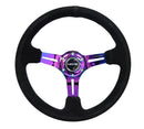 NRG Reinforced Steering Wheel 350mm Sport Steering Wheel Suede (3" Deep) Black Stitch with slits in Neochrome - RST-018S-MCBS
