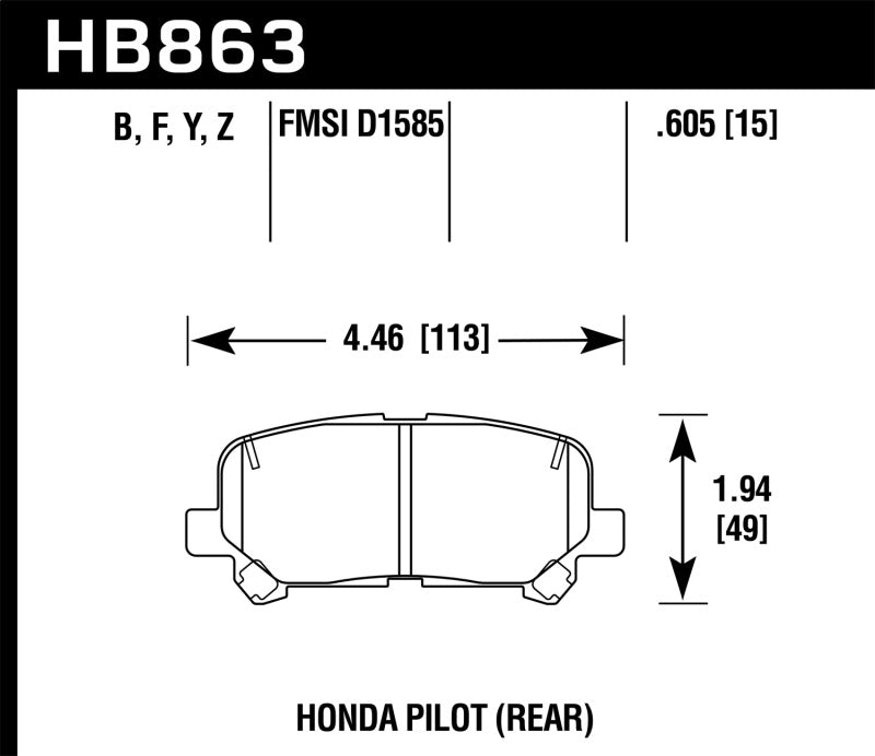 Hawk Ceramic Street Rear Brake Pads - 12-15 Honda Pilot - HB863Z.605