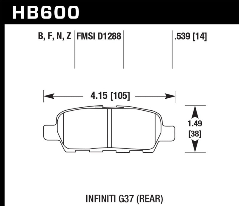 Hawk HPS Street Rear Brake Pads - Infiniti G35 Sport/G37 / 08-10 Nissan Rogue / 07-09 Sentra SE-R / 10 Sentra SE-R M/T - HB600F.539