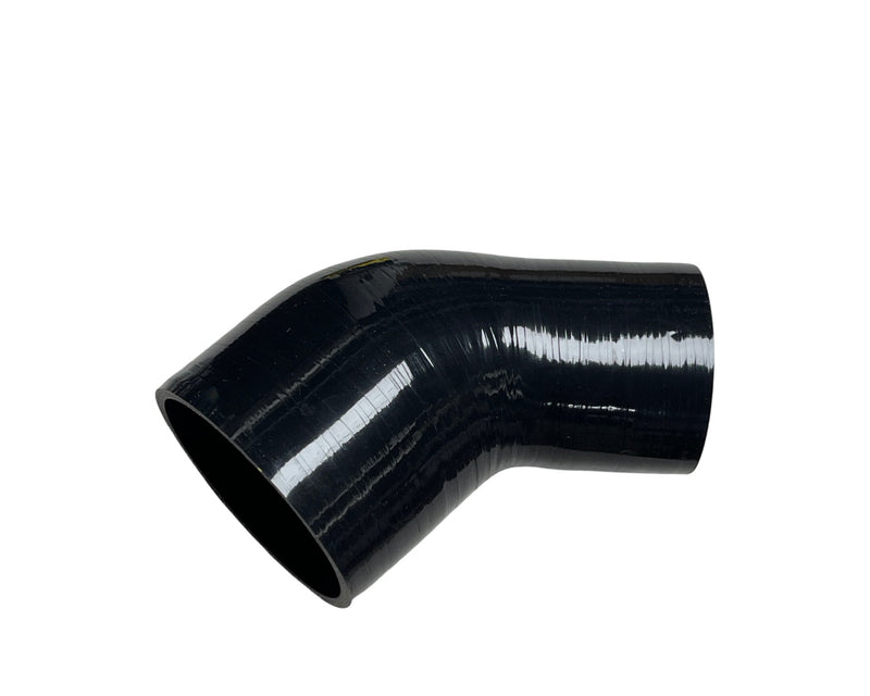 45 Degree Elbow Reducer Silicone Hose Coupler - 3.00" to 3.50" ID - Black - SI-E45R-7689-BLK