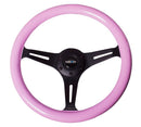 NRG Classic Wood Grain Wheel, 350mm 3 black spokes, solid pink painted grip - ST-015BK-PK