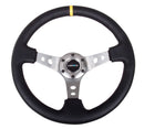 NRG Reinforced Steering Wheel - 350mm Sport Steering Wheel (3" Deep) - Gun Metal Spoke w/ Round holes / Black Leather / Yellow Center Mark - RST-006GM-Y