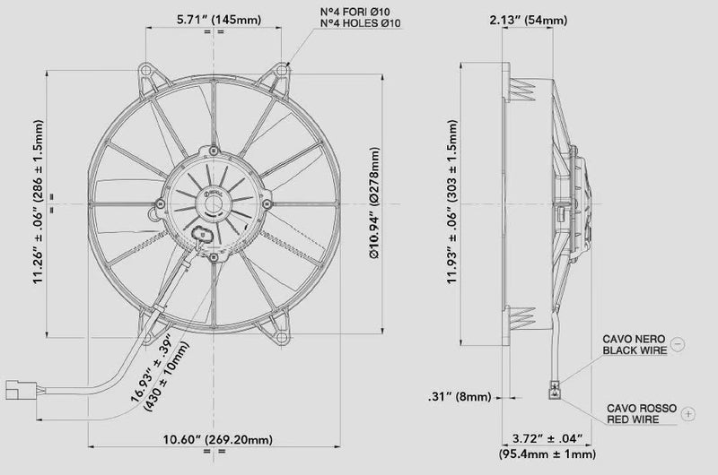 SPAL 10.00" Inch Electric Fan Pusher Style High Performance 1115 CFM 5 Paddle Style Blades - 30102058