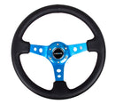 NRG Reinforced Steering Wheel - 350mm Sport Steering Wheel (3" Deep) - Blue Spoke w/ Round holes / Black Leather - RST-006BL