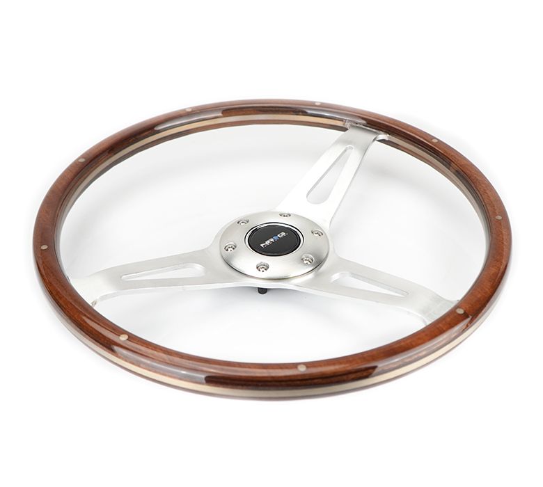 NRG Classic Wood Grain Wheel, 365mm, 3 spoke center in polished aluminum, wood with metal accents - ST-065