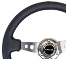 NRG Reinforced Steering Wheel - 350mm Sport Steering Wheel (3" Deep) - Gun Metal Spoke w/ Round holes / Black Leather - RST-006GM