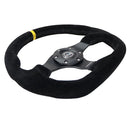 NRG Reinforced Steering Wheel - 320mm Sport Suede flat bottom with yellow center mark - RST-024MB-S-Y