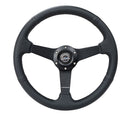 NRG 350mm sport steering wheel (1.5' deep) black Perforated Leather with Black stitching - Matte Black Solid Spokes - RST-037MB-PR