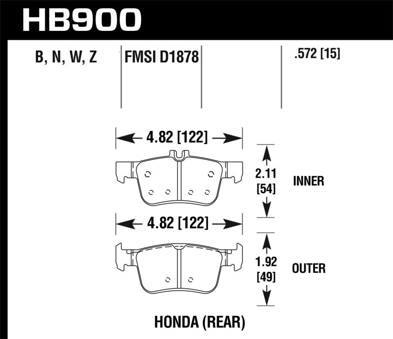 Hawk Ceramic Street Rear Brake Pads - 16-17 Honda Civic - HB900Z.572