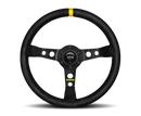MOMO MOD07 350mm Black Suede Steering Wheel with Black Spokes and One Stripe