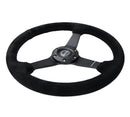 NRG 350mm sport steering wheel (1.5' deep) black suede with Black stitching - Matte Black Solid Spokes - RST-037MB-S
