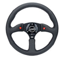 NRG Reinforced Steering Wheel - 350mm Sport Leather Racing ( 2.5" Deep) Comfort Grip, 4mm matte black spoke with Leather finish and dual button - RST-023D-R