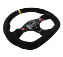 NRG Reinforced Steering Wheel - 320mm Sport Suede dual push buttons flat bottom with yellow center mark - RST-024D-MB-S-Y