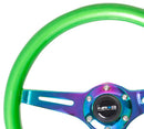 NRG Classic Wood Grain Wheel, 350mm 3 Neochrome spokes, green pearl/flake paint - ST-015MC-GN