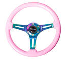 NRG Classic Wood Grain Wheel, 350mm 3 Neochrome spokes, solid pink painted grip - ST-015MC-PK
