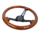 NRG Reinforced Classic Wood Grain Wheel, 350mm, 3 spoke Slotted Center Black with Brown Painted Wood - RST-018BR-BK