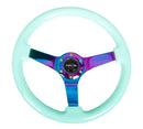 NRG Reinforced Steering Wheel - Classic Black wood Grain Wheel (3" Deep), 350mm, 3 Solid spoke center in Neochrome - RST-036BK-MC