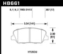 Hawk HPS Street Front Brake Pads - 10 Hyundai Genesis Coupe (w/o Brembo Breaks) - HB661F.667