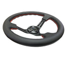 NRG Reinforced Steering Wheel 350mm Sport Steering Wheel (3" Deep) Black Leather with Red Stitching - RST-018R-RS