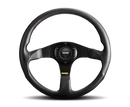 MOMO Tuner 350mm Steering Wheel with Black Leather and Red Stitching - Black Spokes