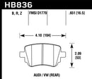 Hawk Ceramic Street Rear Brake Pads - 15-17 Volkswagen Golf / 15-16 Volkswagen Golf GTI - HB836Z.651