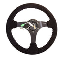 NRG Reinforced Steering Wheel-Odi signature RACE STYLE - 350mm sport steering wheel (3' deep) black Suede w/ Black baseball stitching - Matte Black spoke - RST-036MB-S