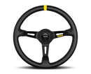 MOMO MOD08 350mm Black Leather Steering Wheel with Black Spokes and Stripe