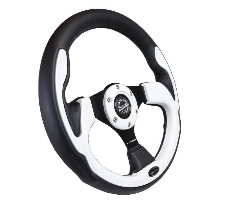 NRG Reinforced Steering Wheel- 320mm Sport Steering Wheel w/ White Trim - RST-001WT