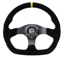 NRG Reinforced Steering Wheel - 320mm Sport Suede flat bottom with yellow center mark - RST-024MB-S-Y