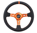 NRG Reinforced Steering Wheel - 350MM Sport Steering Wheel (3" Deep) - Black Leather Orange center mark with Orange stitching and Orange Center spoke - RST-006OR