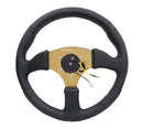 NRG Reinforced Steering Wheel- 350mm Sport Leather Racing ( 2.5" Deep) Comfort Grip 4mm metal gold spoke - RST-023GD-R