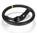 NRG Reinforced Steering Wheel NRG Arrow cut out two spoke 350mm Sport Stereing Wheel Leather (3" Deep) Black Suede, yellow Center Marking, NRG Arrow cut out two spoke - RST-022R-Y