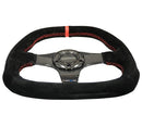 NRG CARBON FIBER STEERING WHEEL 320MM BLACK CARBON FIBER CENTER W/ RED STITCH RED CENTER MARK FLAT BOTTOM - ST-019CF
