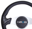 NRG CARBON FIBER STEERING WHEEL 350mm SILVER frame blk stitching w/ RUBBER COVER HORN BUTTON - ST-014CFSL