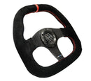 NRG CARBON FIBER STEERING WHEEL 320MM BLACK CARBON FIBER CENTER W/ RED STITCH RED CENTER MARK FLAT BOTTOM - ST-019CF