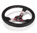 NRG Reinforced Steering Wheel - Hydro Dipped Sakura Floral 3" Deep, 5mm spoke, 350mm Sport Steering Wheel Pink Suede w/ Black baseball stitching - RST-036SAK-R