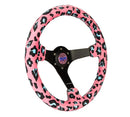 NRG Reinforced Steering Wheel - 350mm sport steering wheel (3' deep) Savage PinkLeopard Printed Micro Fiber Vegan Material with Matte Black spoke - RST-036MB-SV-PK