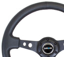 NRG Reinforced Steering Wheel - 350mm Sport Steering Wheel (3" Deep) - Black Spoke w/ Round holes / Black Leather - RST-006BK