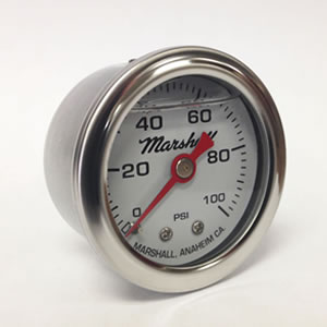 Marshall Instruments Fuel Pressure Gauge 0-100 PSI - White Face / Stainless Steel Case - CW00100