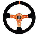 NRG Reinforced Steering Wheel - 350MM Sport Steering Wheel (3" Deep) - Black Suede Orange center mark with Orange stitching and Orange Center spoke - RST-006S-OR