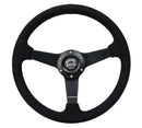 NRG 350mm sport steering wheel (1.5' deep) black Alcantara with Black stitching - Matte Black Solid Spokes - RST-037MB-SA