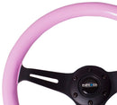 NRG Classic Wood Grain Wheel, 350mm 3 black spokes, solid pink painted grip - ST-015BK-PK