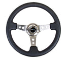 NRG Reinforced Steering Wheel - 350mm Sport Steering Wheel (3" Deep) - Gun Metal Spoke w/ Round holes / Black Leather - RST-006GM