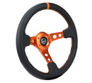 NRG Reinforced Steering Wheel - 350MM Sport Steering Wheel (3" Deep) - Black Leather Orange center mark with Orange stitching and Orange Center spoke - RST-006OR